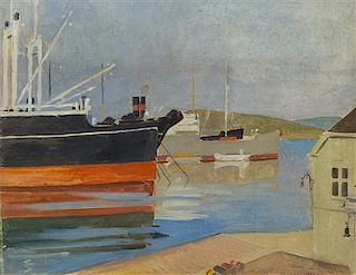Carl von Hanno, (Norwegian, 1901-1953), Harbor Scene, 1947