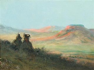 * Astley David Middleton Cooper, (American, 1856-1924), Two Indians Viewing Mountain, 1924