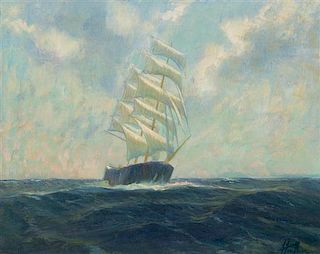 * Frank Handlen, (American, b. 1916), Sailing Ship