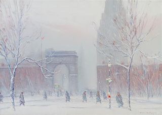 * Johann Berthelsen, (American, 1883-1972), Washington Square in the Snow