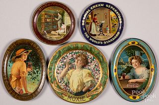 Five tin lithograph tip trays
