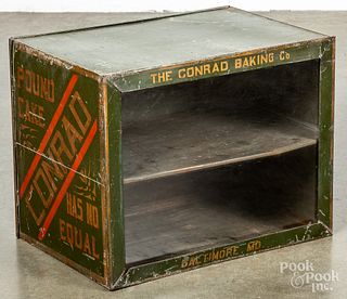 Conrad Baking Co. stenciled tin cake display case