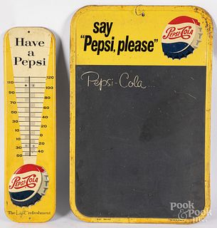 Two tin Pepsi tin lithograph advertising items