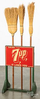 7-up tin lithograph country store broom display