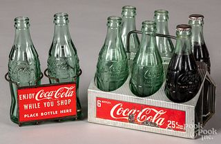 Coca-Cola tin and wire shopping cart bottle holder