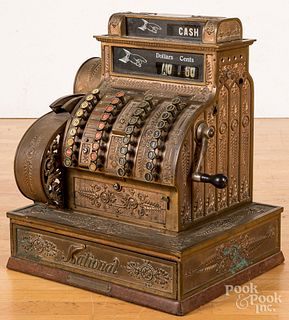 National brass cash register, with hand crank