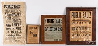 Four printed Pennsylvania auction broadsides