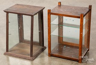 Two small oak counter top display cases