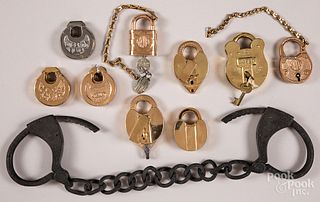 Collection of brass locks, etc.