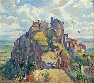 * Frank V. Hoffman, (American, b. 1902), Village on a Hill