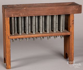 Pine candlemold, with pewter tubes