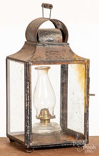 Large tin fluid lamp carry lantern, 19th c.