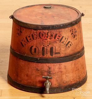 Painted Kerosene Oil wooden can, 19th c.