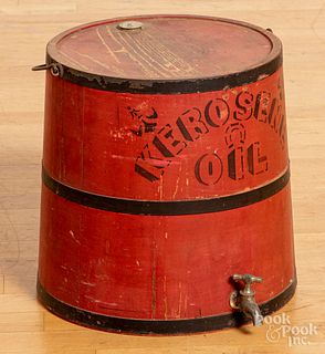 Painted Kerosene Oil wooden can, 19th c.