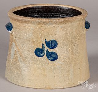 Stoneware crock, with cobalt bird decoration