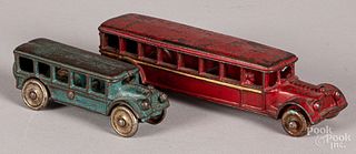 Two small Arcade cast iron buses