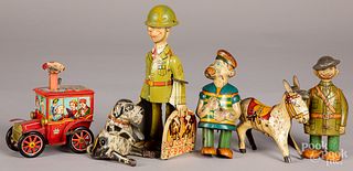 Six tin lithograph wind-up toys