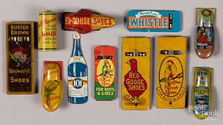Tin lithograph advertising clickers and whistles