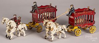 Two Kenton horse drawn Overland Circus cage wagons