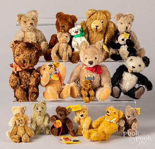 Group of nineteen small mohair plush teddy bears