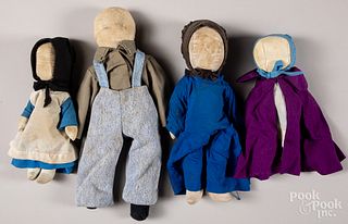 Four Lancaster County cloth Amish dolls