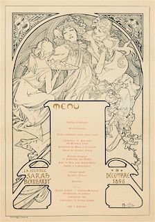 * After Alphonse Mucha, (Czech 1860-1939), Menu pour La Journee Sarah Bernhardt, 9 decembre 1896, 1896