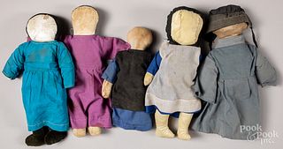 Five Lancaster County cloth Amish dolls