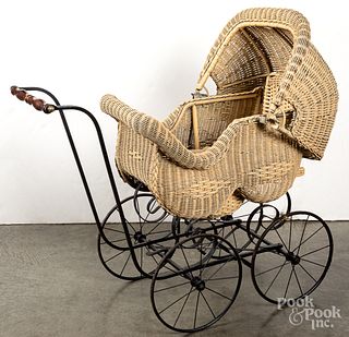 Wicker baby doll carriage