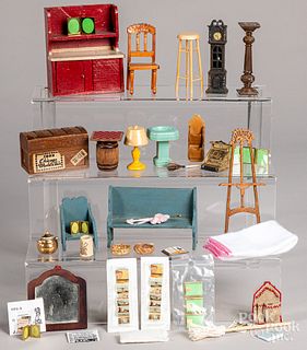 Group of dollhouse furniture and accessories