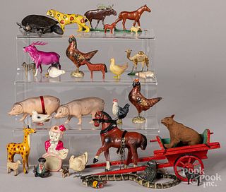 Group of composition and celluloid animals, etc.