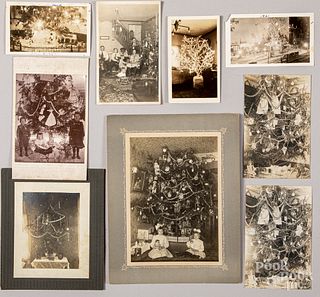 Seven vintage Christmas tree photographs, etc.