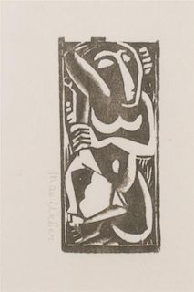 Max Weber, (American, 1881-1961), Portrait, Figure, Nude with Upraised Arm; Head, and Reclining Nude (set of five woodcuts)