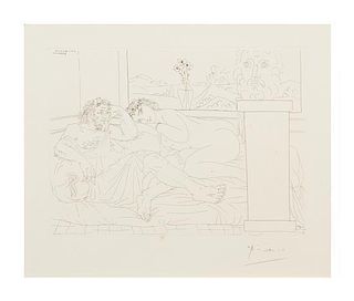 Pablo Picasso, (Spanish, 1881-1973), Le repos du sculpteur IV (plate 65 from La Suite Vollard), 1933