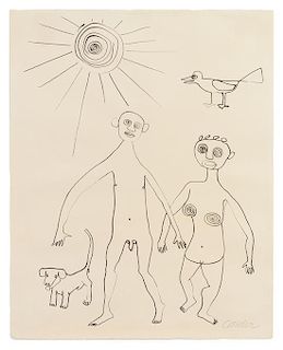 Alexander Calder, (American, 1898-1976), Ohne Titel (Nude Couple with Dog and Bird), 1946