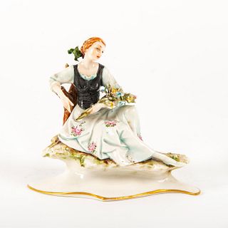 Italian Porcelain Figural Group, Lady with Flowers