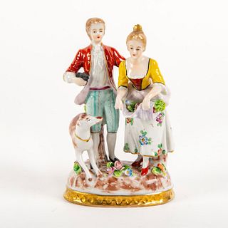 Vintage Sitzendorf Figural Group, Man And Woman With Dog