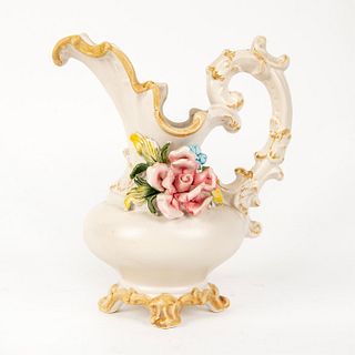 Capodimonte Small Bisque Porcelain Floral Footed Pitcher