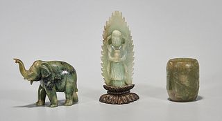 Group of Three Antique Chinese Carved Jadeites