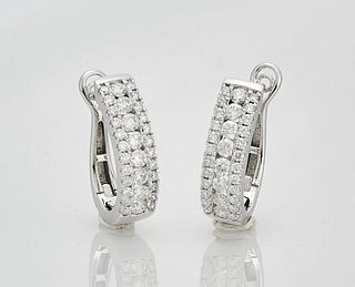 Pair 14K White Gold and Diamond Earrings