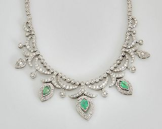 18K White Gold, Emerald and Diamond Necklace