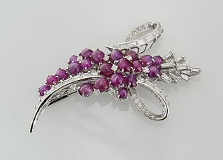 14K White Gold, Ruby and Diamond Brooch