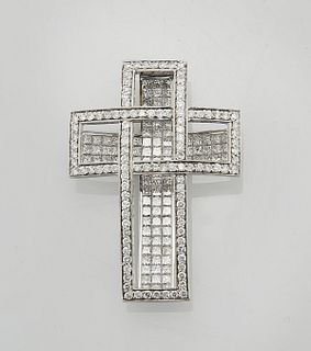 14K White Gold and Diamond Cross Pendant