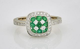 18K White Gold, Emerald and Diamond Ring