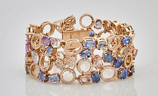 14K Rose Gold Multi-Color Sapphire and Diamond Bracelet