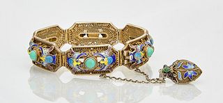 Chinese Enameled Silver Bracelet