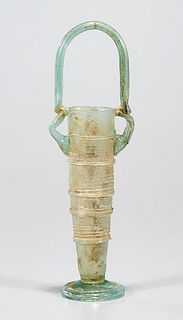 Roman Blue-Green Glass Vessel With Loop Handle