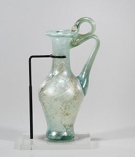 Roman Blue Glass Vessel With Decorative Looping Handle