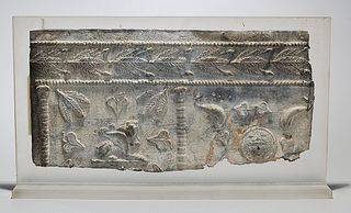 Large Roman Lead Sarcophagus Fragment With Cast Iconography