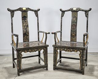 Two Chinese Painted Arm Chairs