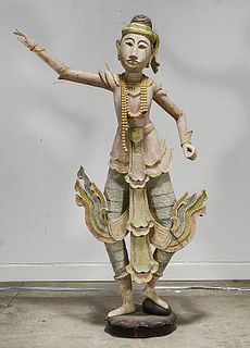 Carved Polychrome Wood Southeast Asian Figure